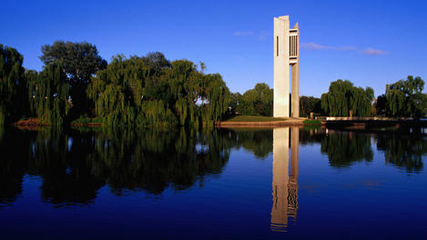 National Carillon reflected in Lake Burley Griffin.