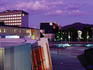 Civic Library & Civic Square at dusk with Mt Ainslie in background.