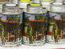 Maple syrup cans at Vermont Country Store.