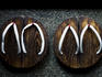 Traditional wooden thongs outside a kaiseki restaurant.