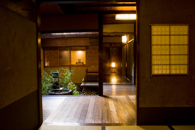 Wooden rooms and small garden at Tawaraya Ryokan, downtown Kyoto.