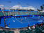 Tennis match on Show Court at Melbourne Park during Australian Open tennis tournament.