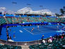 Tennis match on Show Court at Melbourne Park during Australian Open tennis tournament.