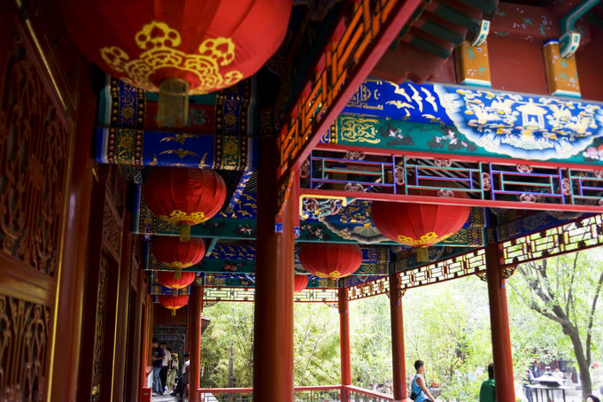 Hanging lanterns and decorated beams, Prince Gong's Residence.