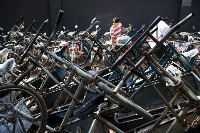 Stacked bikes, Panjiayuan Antique Market, South Chaoyang district.