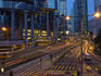 Central street scene, dusk.