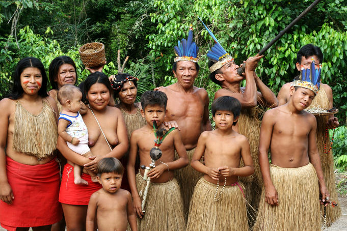 Members of the Yahua tribe at their village on the Nanay River.