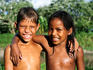 Portrait of happy children at Isla de la Fantasia.