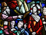 Detail of stain glass window inside church at the top of Cerro de Monserrate.