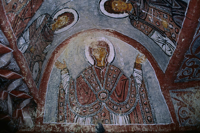 Wall frescoes in Greek Orthodox style, Cave church.