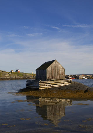 Fishing shack on a small rock island, Blue Rocks near Nova Scotia.