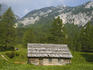 Mountain hut sits near the Julian Alps.
