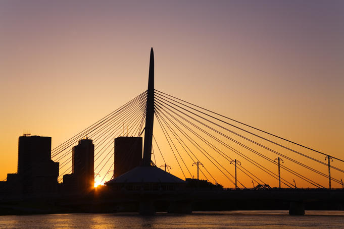 Esplanade Riel Bridge over the Red River.