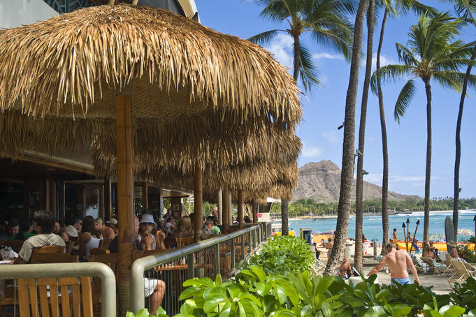 Dukes Canoe Club on the beach at Waikiki in the Outrigger Waikiki Hotel.