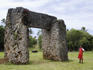 Schoolgirl visiting the Ha'amonga 'a Maui Trilithon monument.