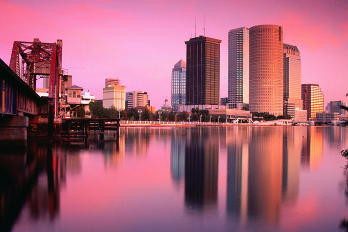 A surreal light over the Hillsborough River and Tampa skyline, Florida