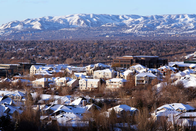 Downtown Salt Lake City from mouth of Big Cottonwood Canyon.
