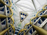 Looking up inside the 180 metre high atrium lobby in Burj al-Arab hotel.
