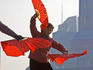 Women performing taichi on River Promonade on the Bund.