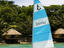 Couple sailing catamaran on Port Vila Harbour.