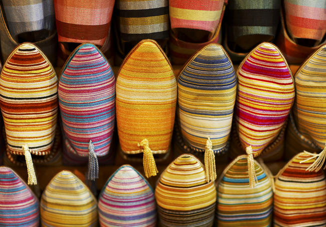 Shoes in shop in Marrakesh souq.