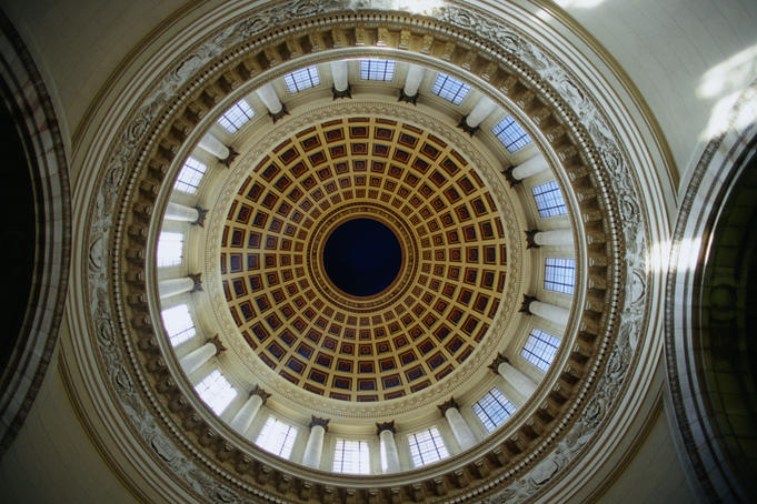 Looking up into the dome in the entry Hall of the National Capital Building