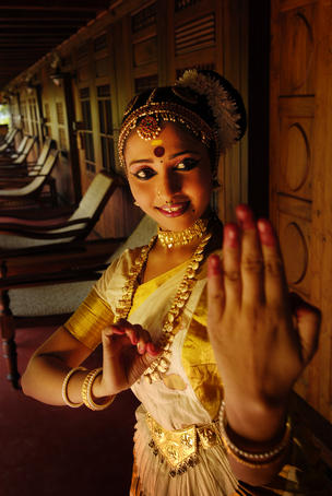 Portrait of Kerala dancer showing some of her dance moves.