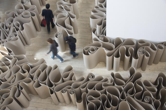 Maze of cardboard at gallery in 798 Art Zone (Dashanzi Art District).