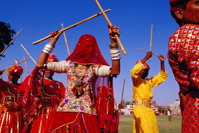 Dancers in procession at Elephant Festival.