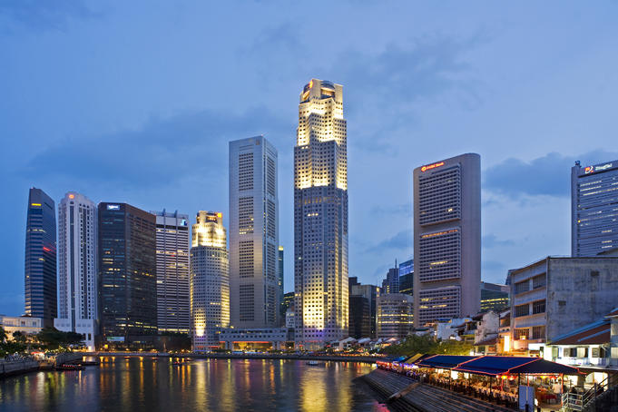 Boat Quay and city buildings.