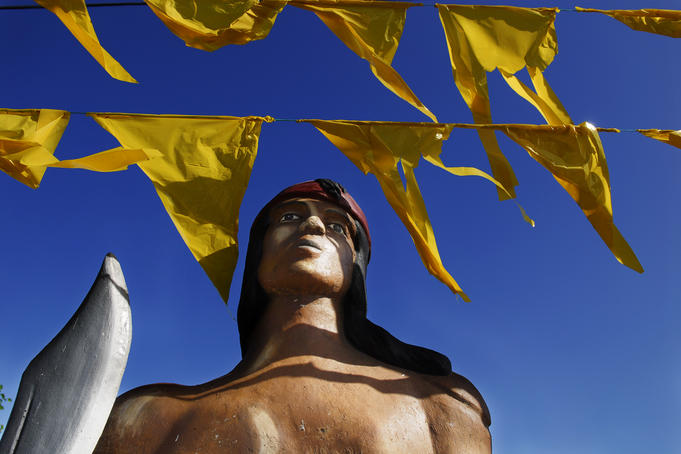 Lapu-Lapu statue torso and head detail.
