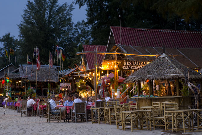 Tik and other beachfront restaurants on Ao Bang Thao Beach.
