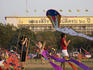 People flying kites in central park.