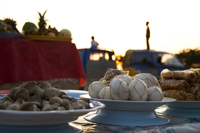 Food on table in late afternoon.