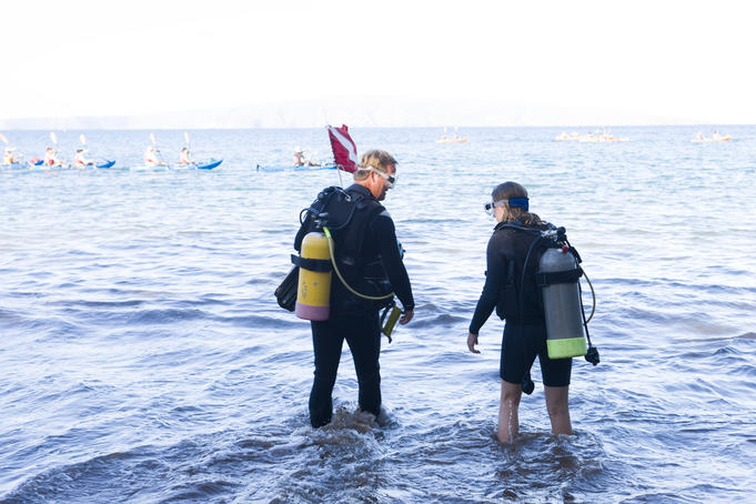 Heading in for a scuba dive, Makena Landing, South Maui.