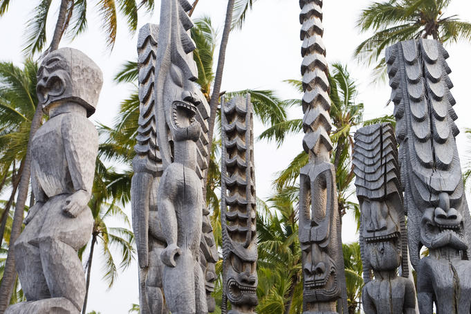 Wooden temple efigies, Pu'uhonua O Honaunau Temple, South Kona.