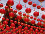 Rows of Chinese New Year lanterns hanging at Thean Hou Temple.