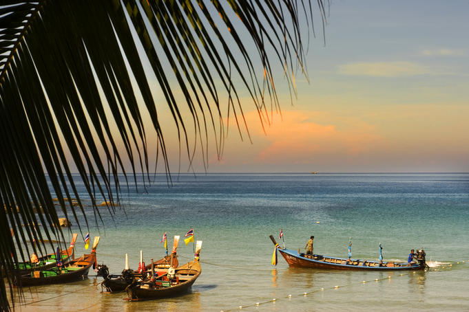 Karon Beach with wooden boats.