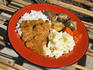 Vegetables in peanut sauce with rice, The Gambian national dish.