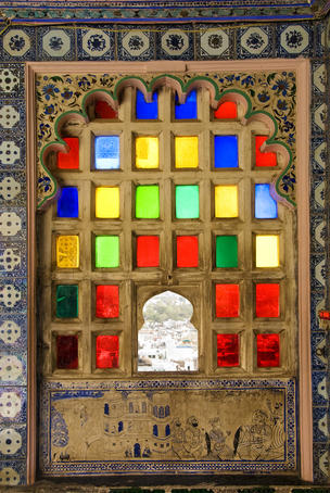 Coloured window detail in City Palace.