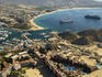 Aerial of Cabo San Lucas with cruiseships in bay.