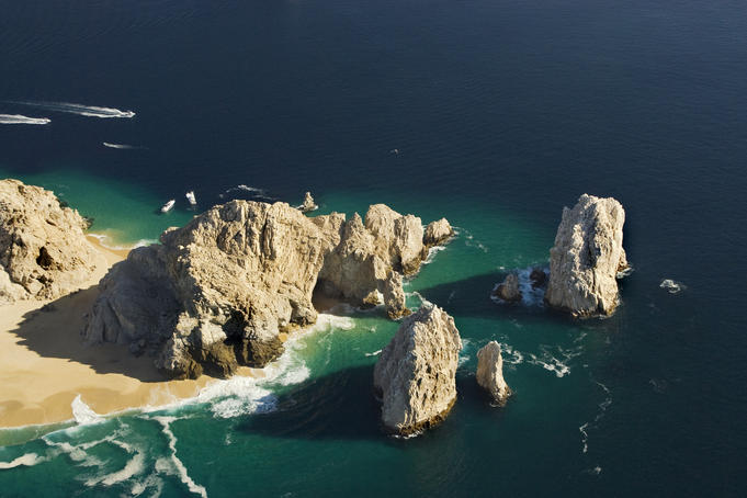 Aerial of Land's End rocks.