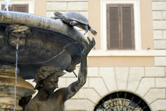 Fontana delle Tartarughe (Fountain of Tortoises) detail depicting boy lifting tortoise upwards.