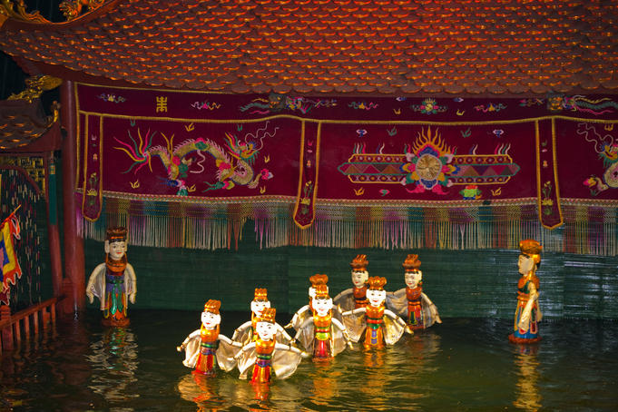 Scene from Water Puppet Theatre, Hoan Kiem Lake area, Old Quarter.