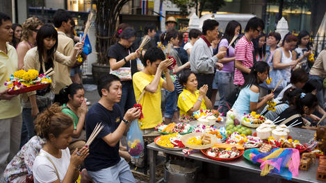 Devotees at Erawan Shrine.