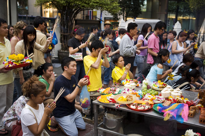 Devotees at Erawan Shrine.