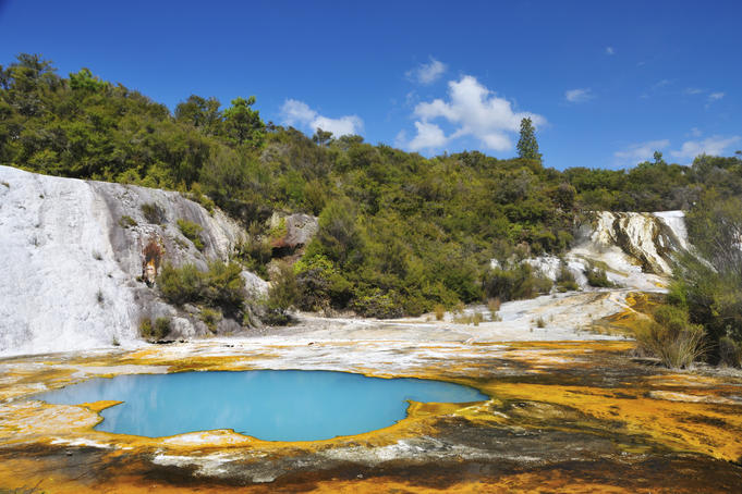 Rainbow terrace at Orakei Korako Geyserland (The Hidden Valley) on the Waikato River banks.