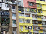 Detail of colourful apartment building.