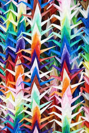 Colourful paper cranes at Fushimi Inari Shrine.