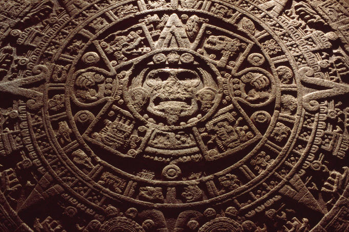 The stone sun 'calendar' of the Aztecs (or Mexica) in the Museo Nacional de Antropologia.